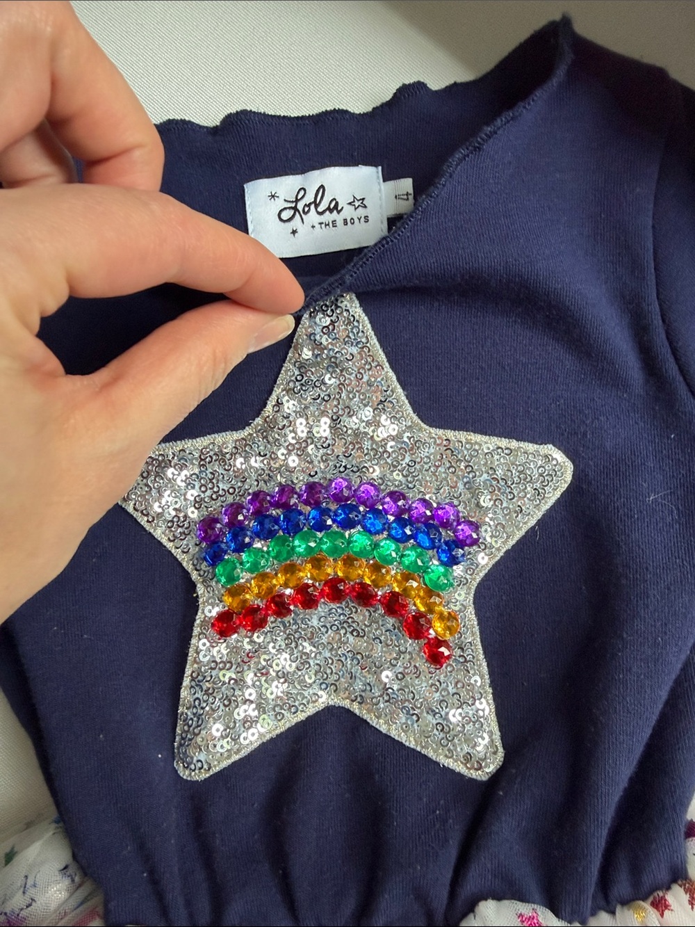 Lola + The Boys Navy Top with Sequin Star & Rainbow Beading 4 - Picture 2 of 7